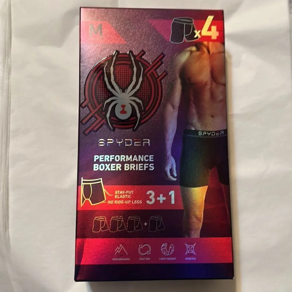 Spyder M Performance Boxer Briefs Polyester Spandex Lightweight Pack of 4